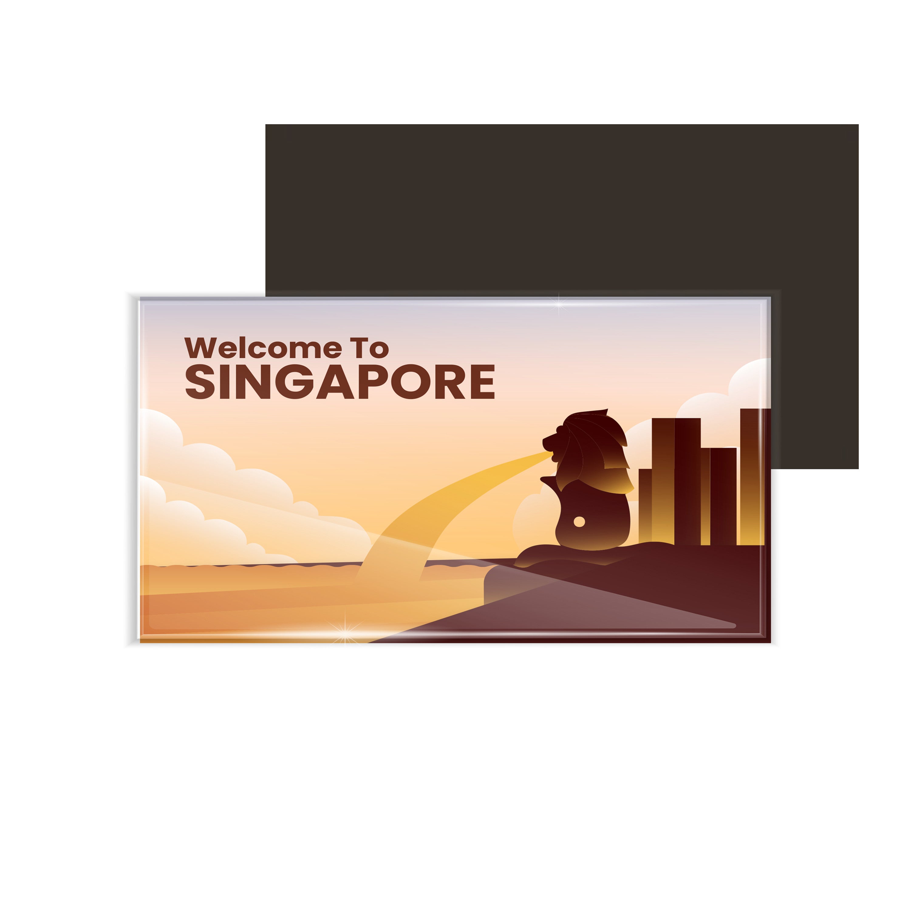 dhcrafts Fridge Magnet Rectangle Acrylic Glass (8.6 x 5.4 cm) Multicolor Travel Singapore D2 Design Pack of 1